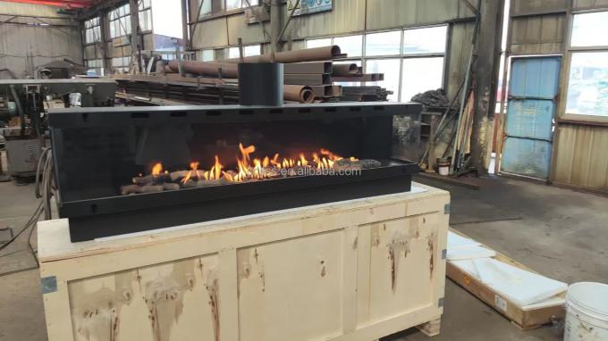 Avrupa Siyah Mat Karbon Çelik Üç taraflı gaz şömine Propan Gaz Doğal gaz şömine 4