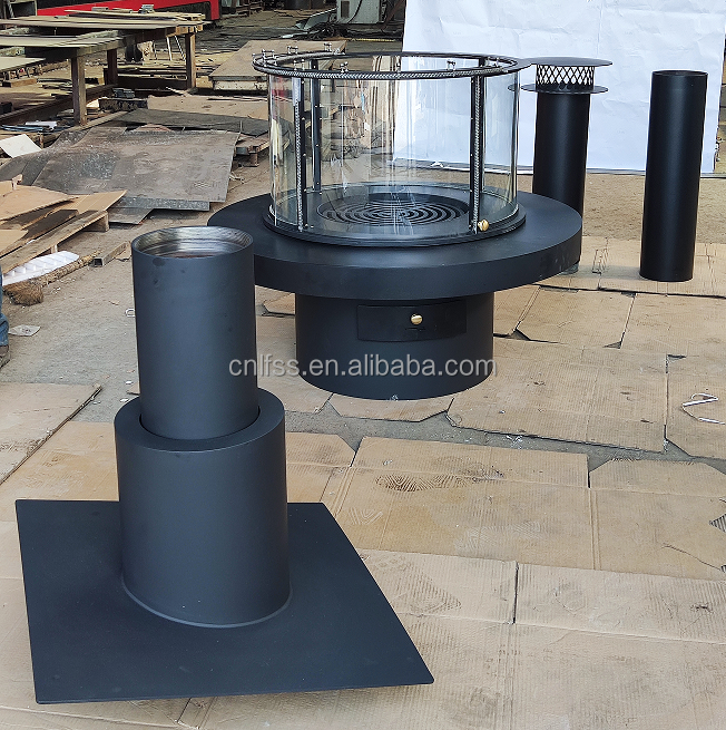 Yüksek Stil Lüks Cam Sanat Döner Şömine Mobilya Karbon Yüksek Kaliteli Siyah Modern Çelik Yuvarlak Mobilya 4