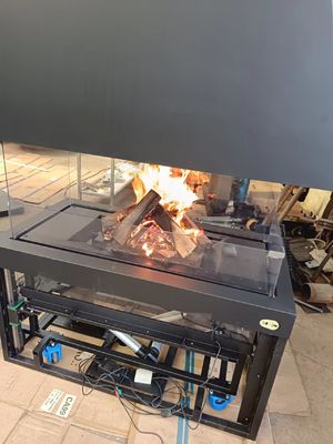 Style Carbon Steel Table Remote Control Glass Art Fireplace Freestanding Exclusive European Premium Black Modern