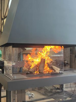 Style Carbon Steel Table Remote Control Glass Art Fireplace Freestanding Exclusive European Premium Black Modern