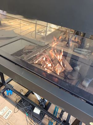 Style Carbon Steel Table Remote Control Glass Art Fireplace Freestanding Exclusive European Premium Black Modern