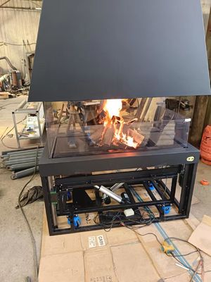 Style Carbon Steel Table Remote Control Glass Art Fireplace Freestanding Exclusive European Premium Black Modern